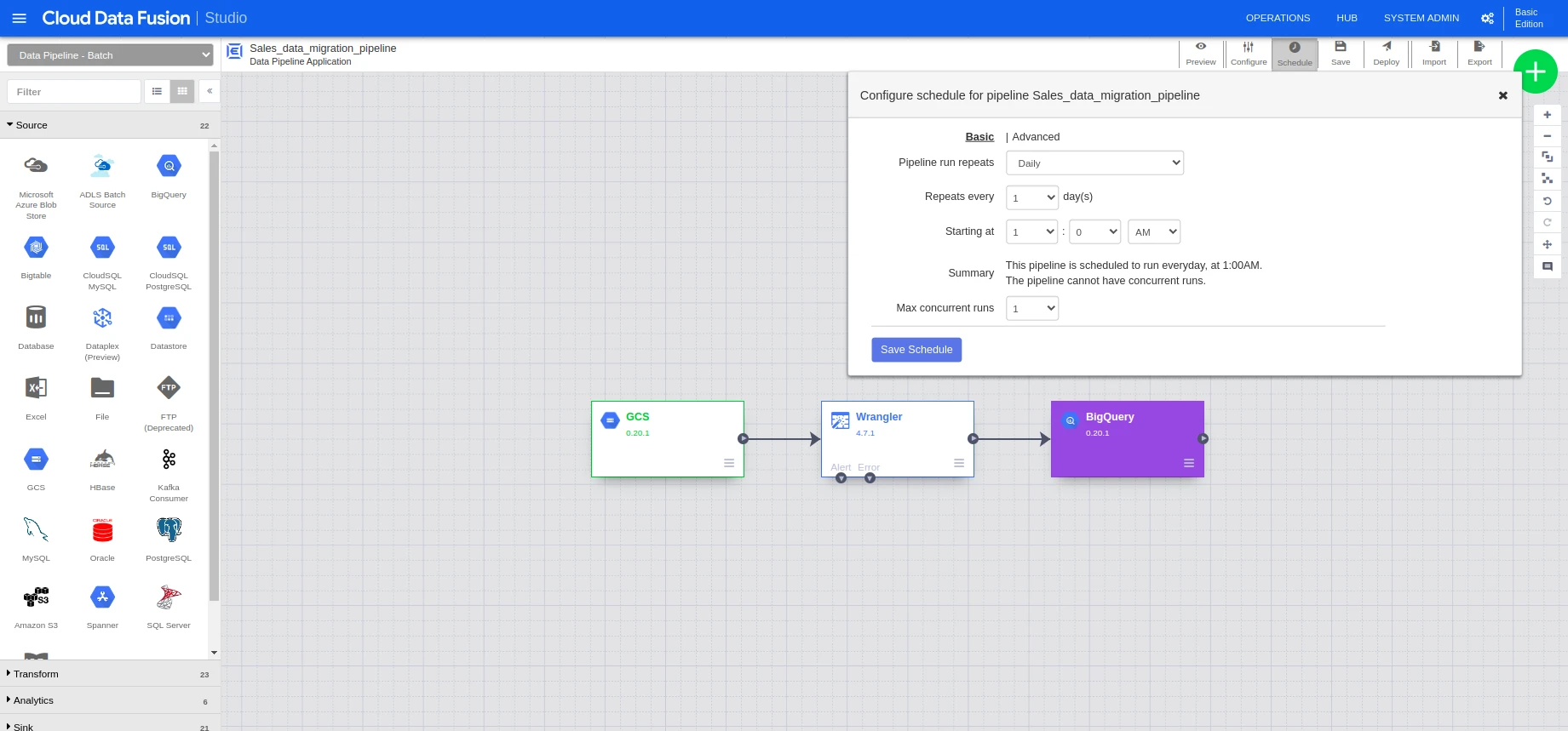 Schedule pipeline